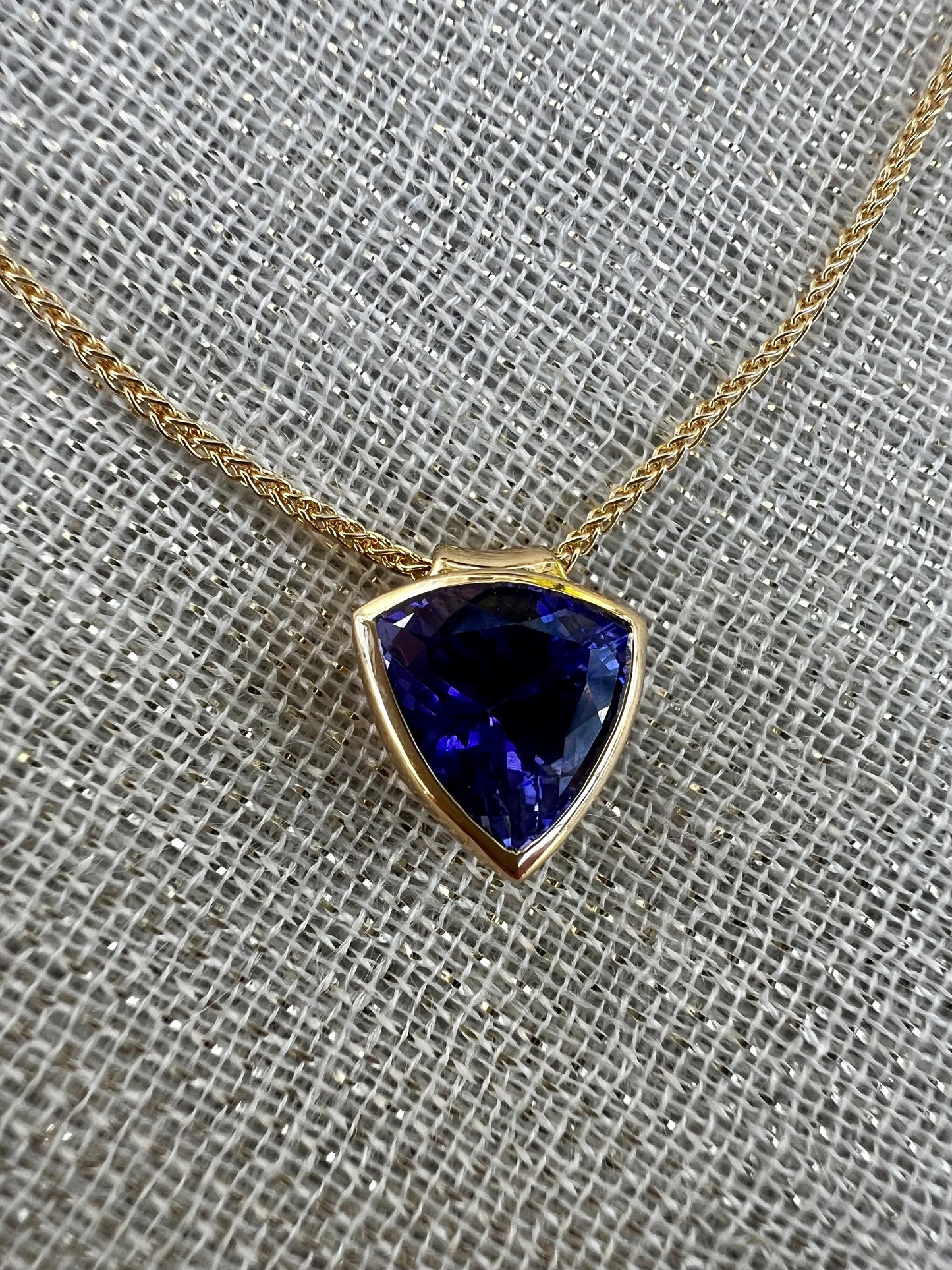 Tanzanite Trillion Bezel set Pendant