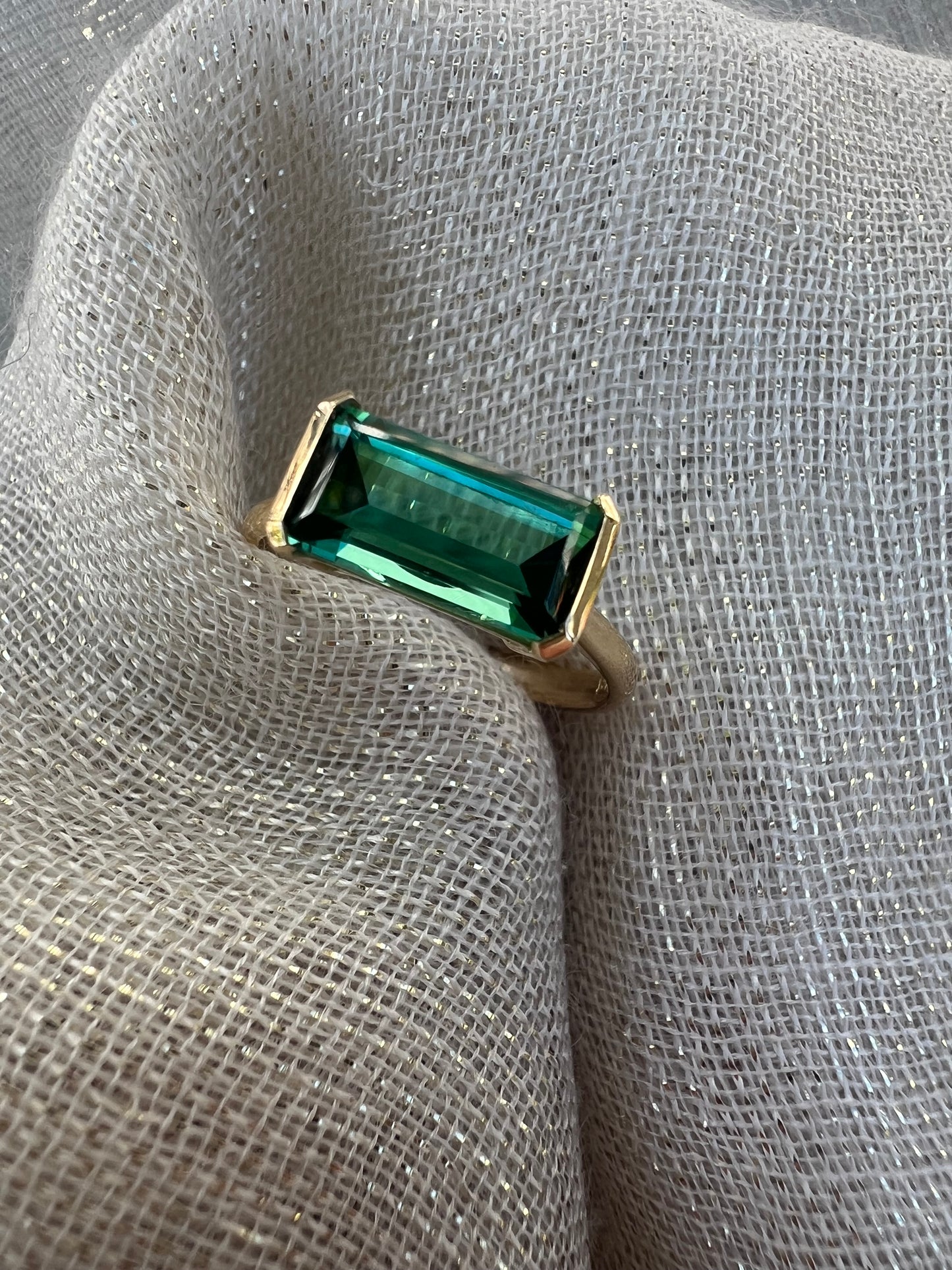 Green Tourmaline East West ring