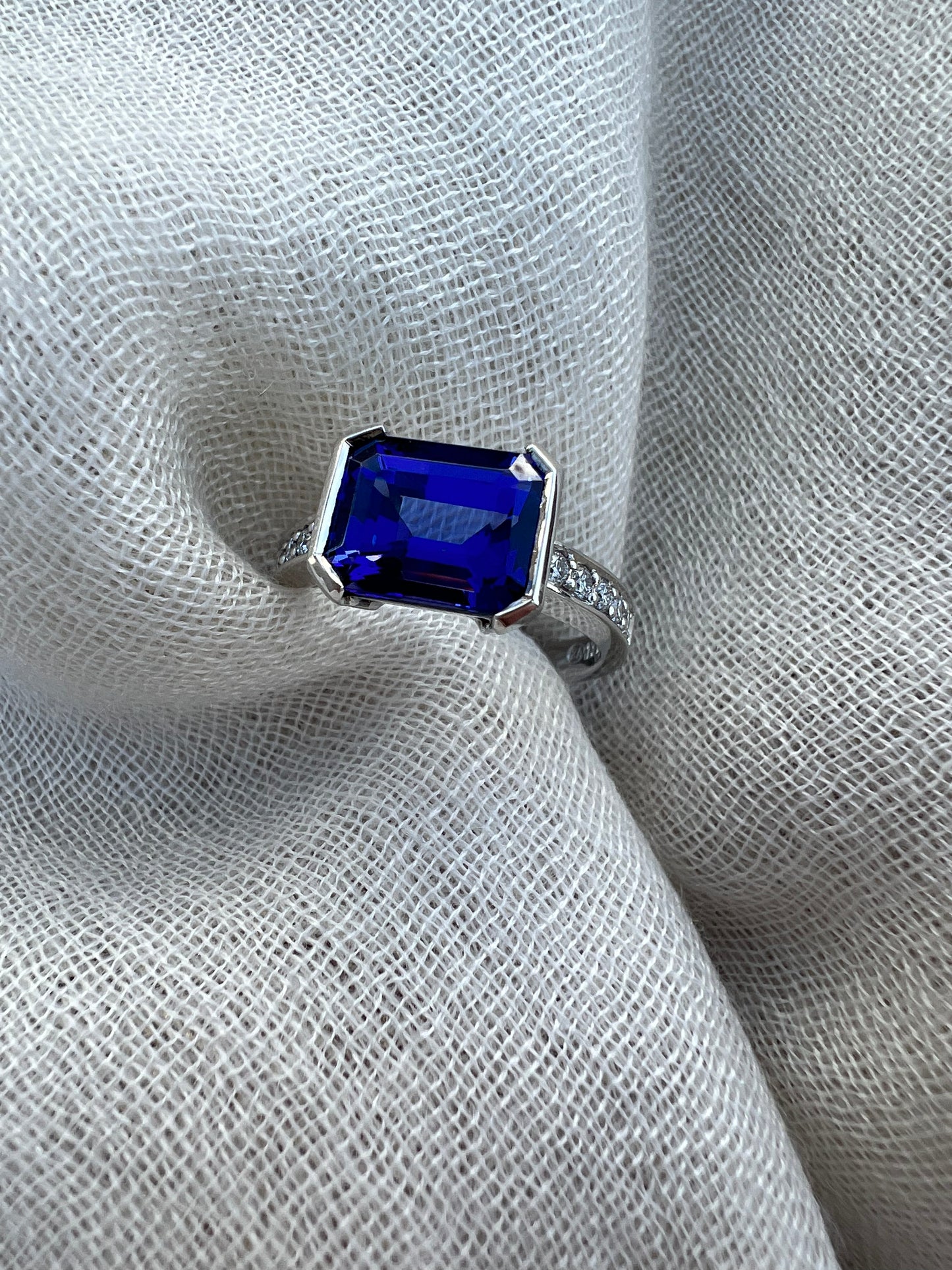 Tanzanite Emerald cut East West ring