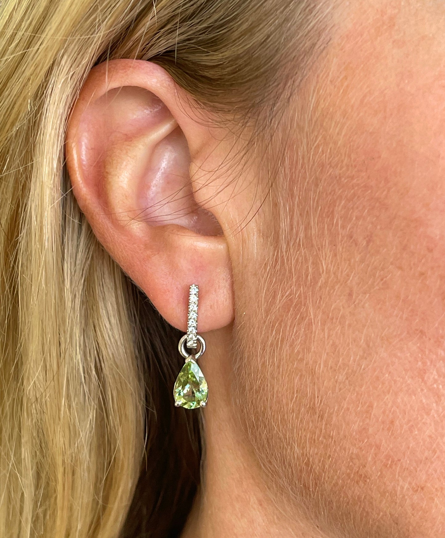 Mint green Tourmalines on Huggies