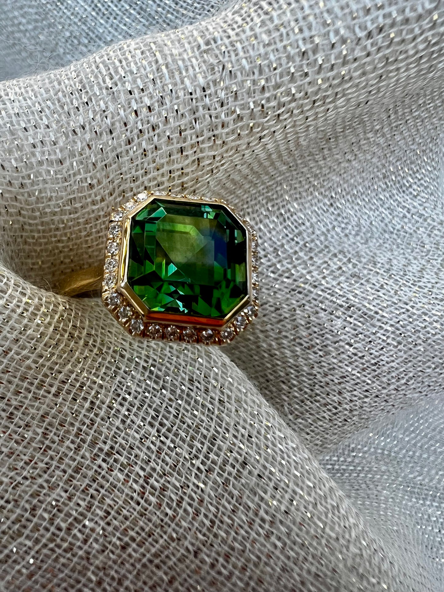 Green Tourmaline with Diamond Halo ring