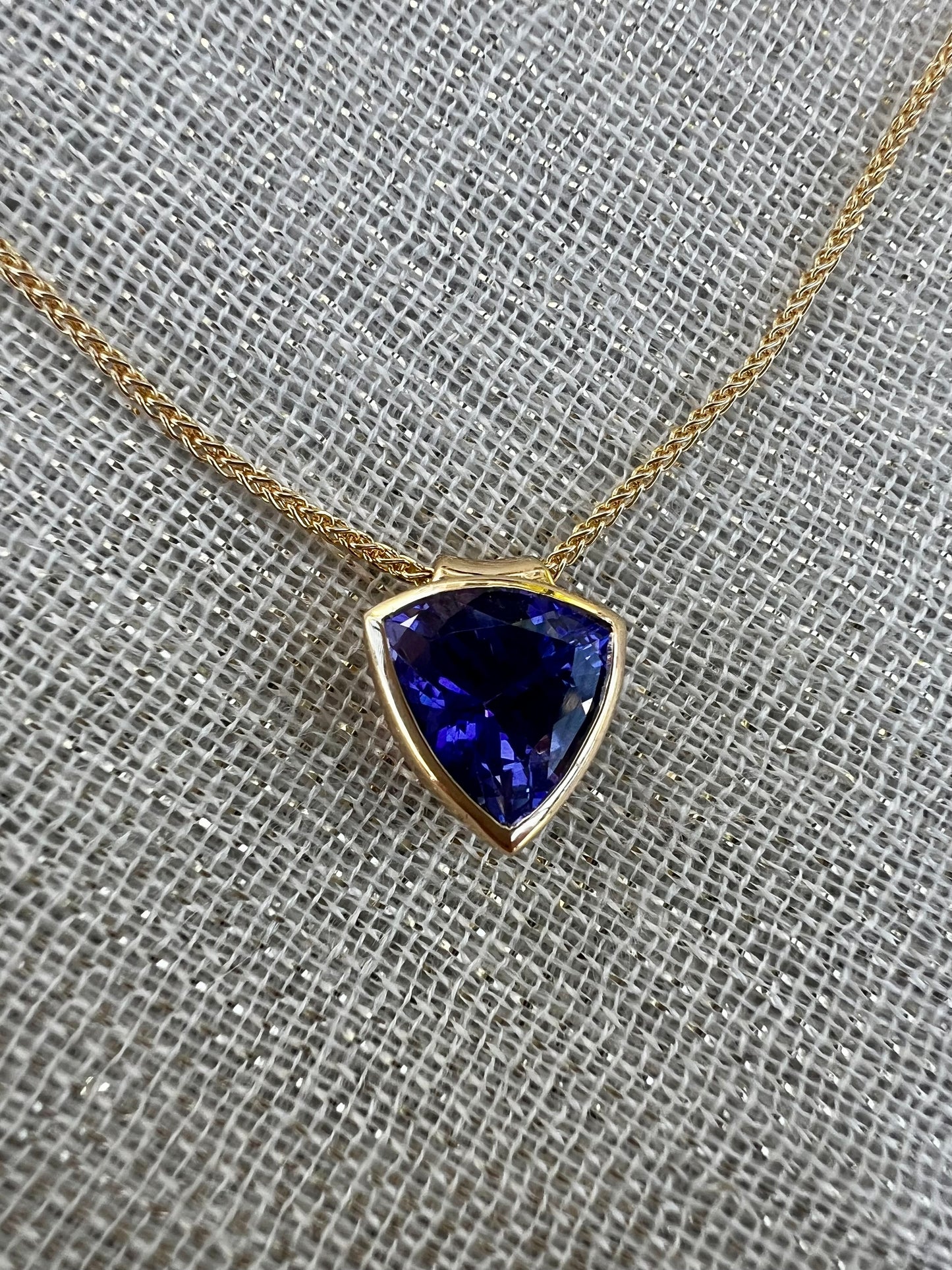 Tanzanite Trillion Bezel set Pendant