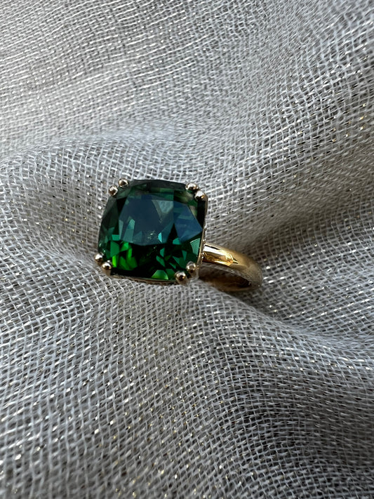 Green Tourmaline Cushion cut ring.