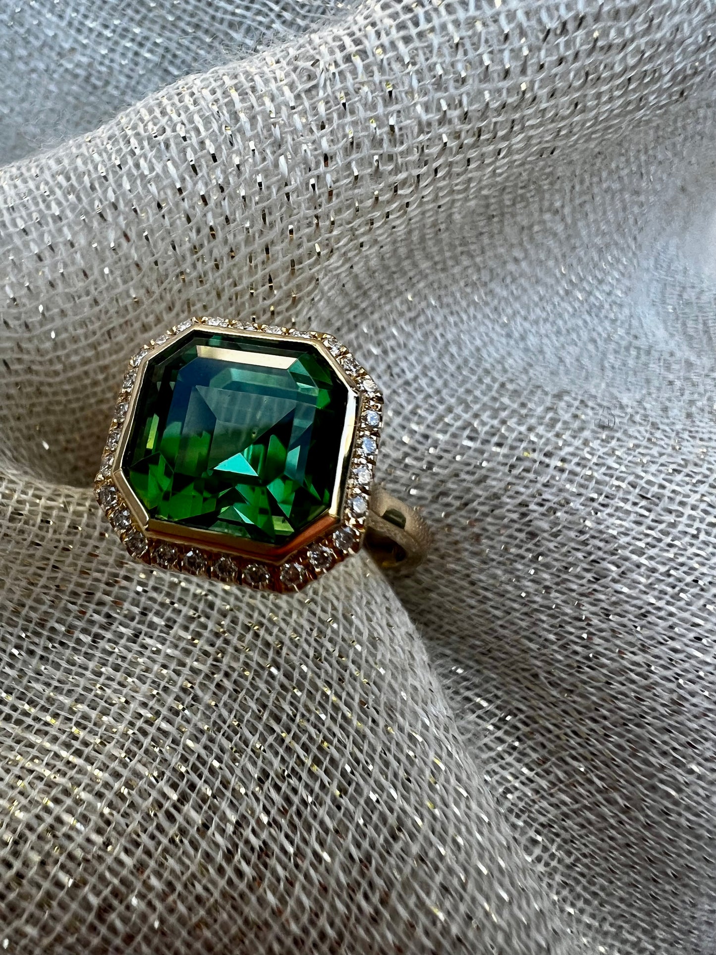 Green Tourmaline with Diamond Halo ring