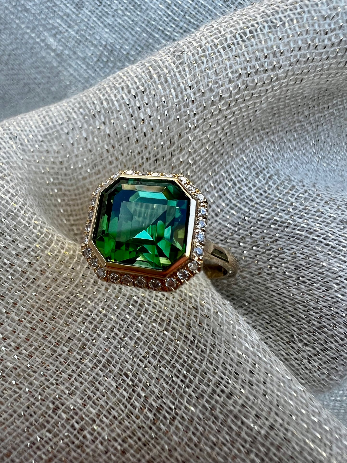 Green Tourmaline with Diamond Halo ring