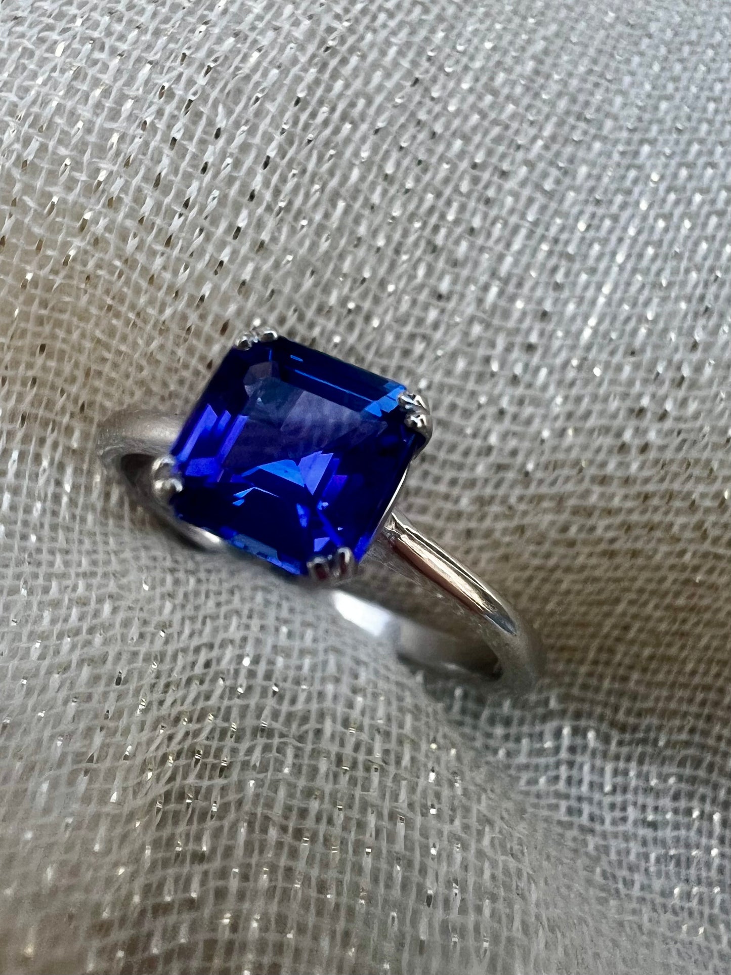 Square Emerald cut Tanzanute ring.