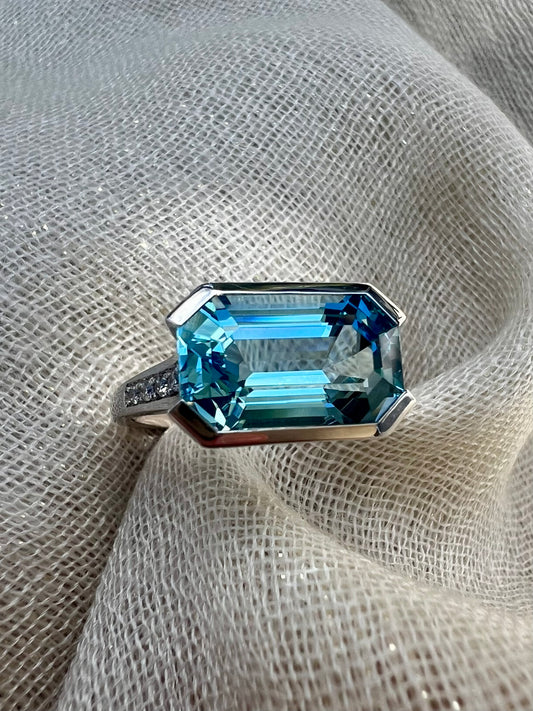 Aquamarine East West ring.