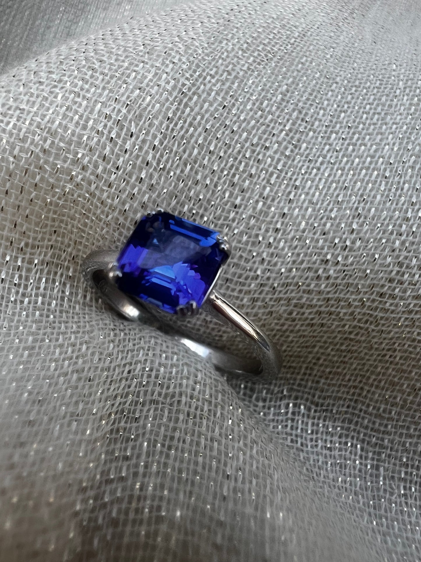 Square Emerald cut Tanzanute ring.