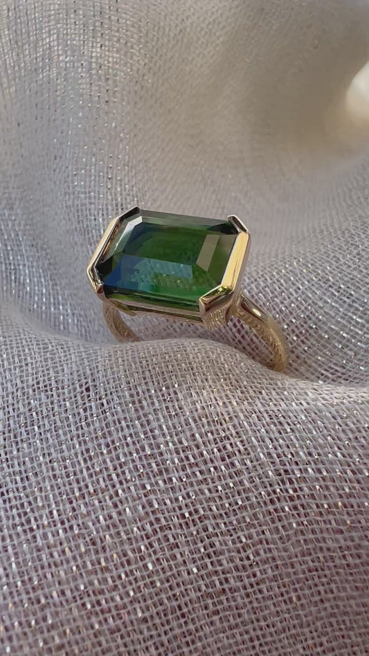Green Tourmaline East West ring